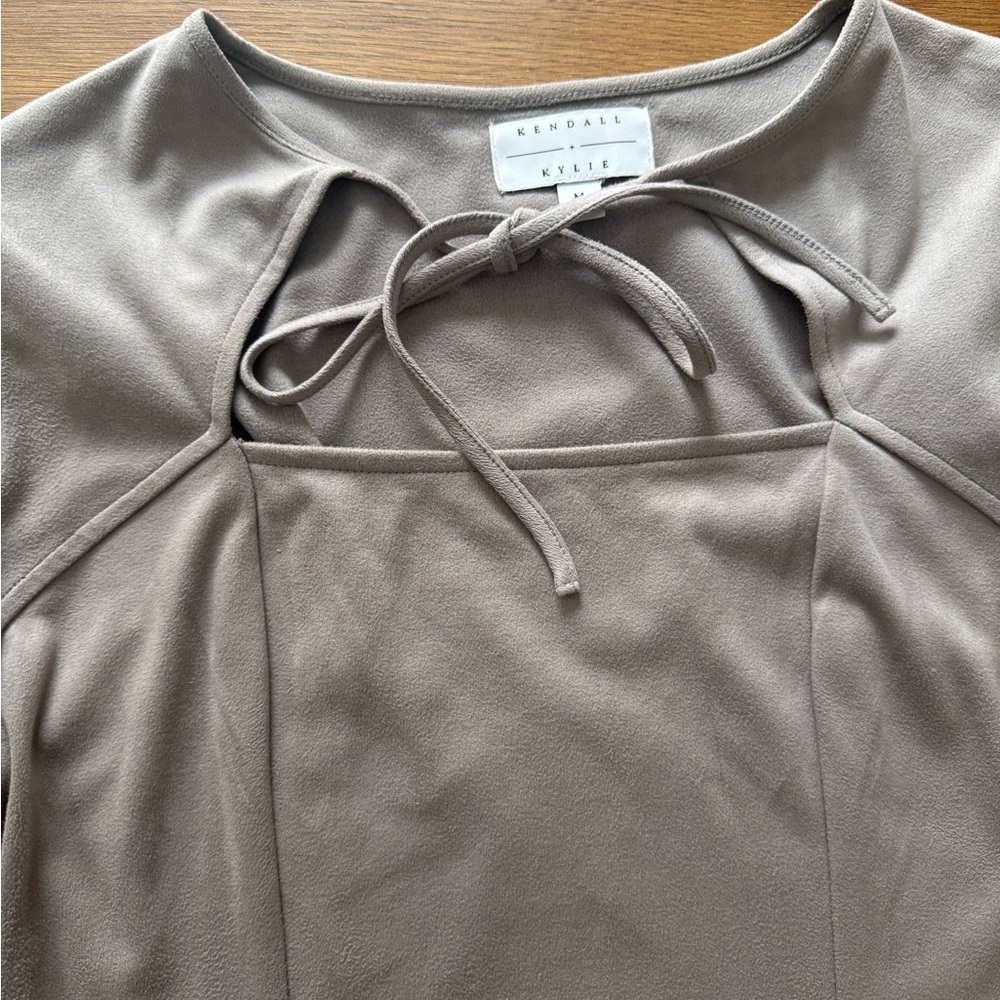 Kendall & Kylie Taupe dress with Bow Accent